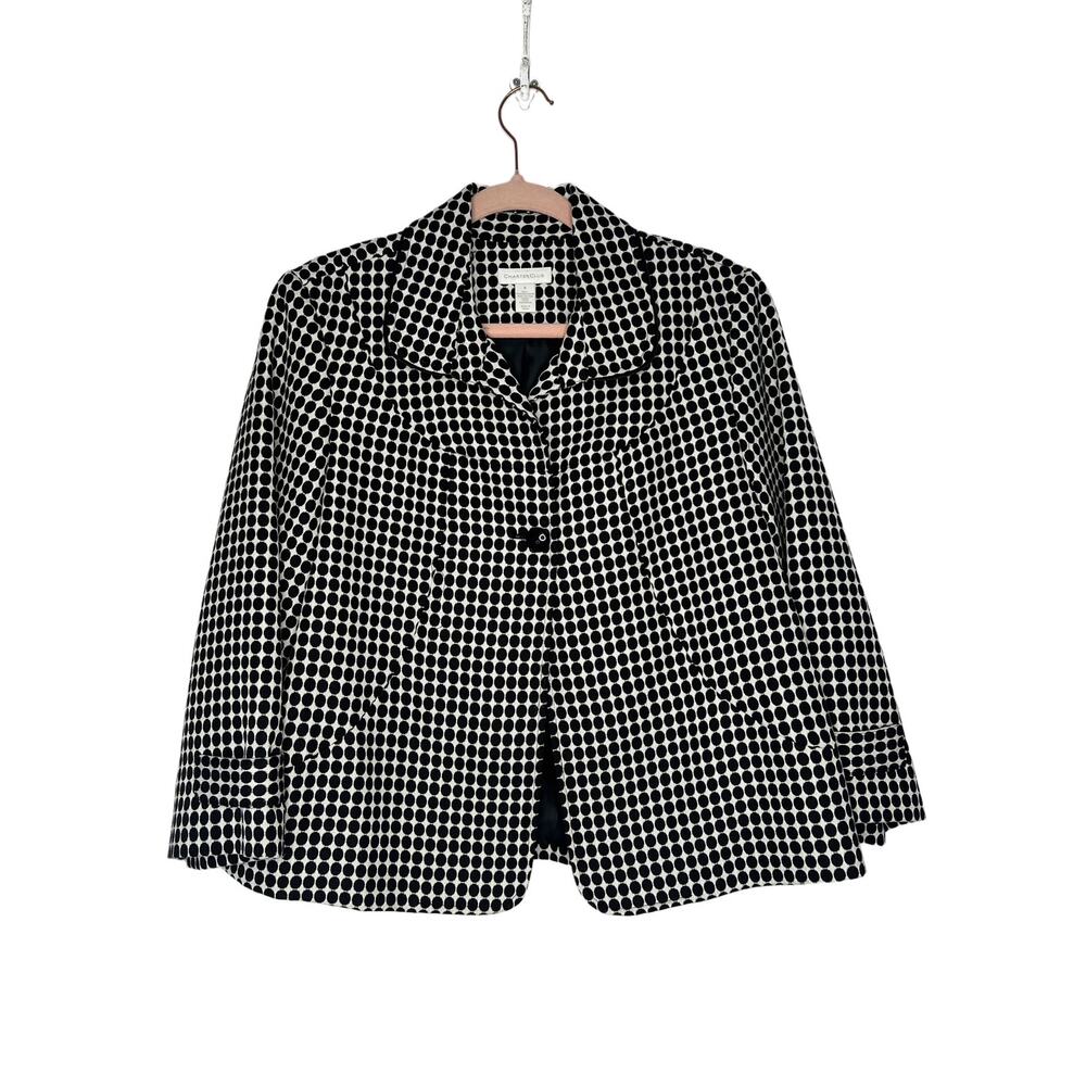 Charter‎ Club White Black Polka Dots Y2K Oversized 1 Button Blazer Jacket Size 8